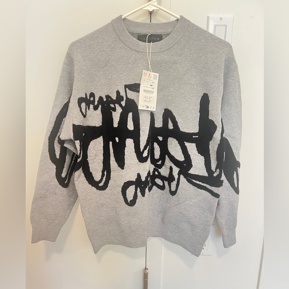 Zara Gray and Black Graffiti Sweater